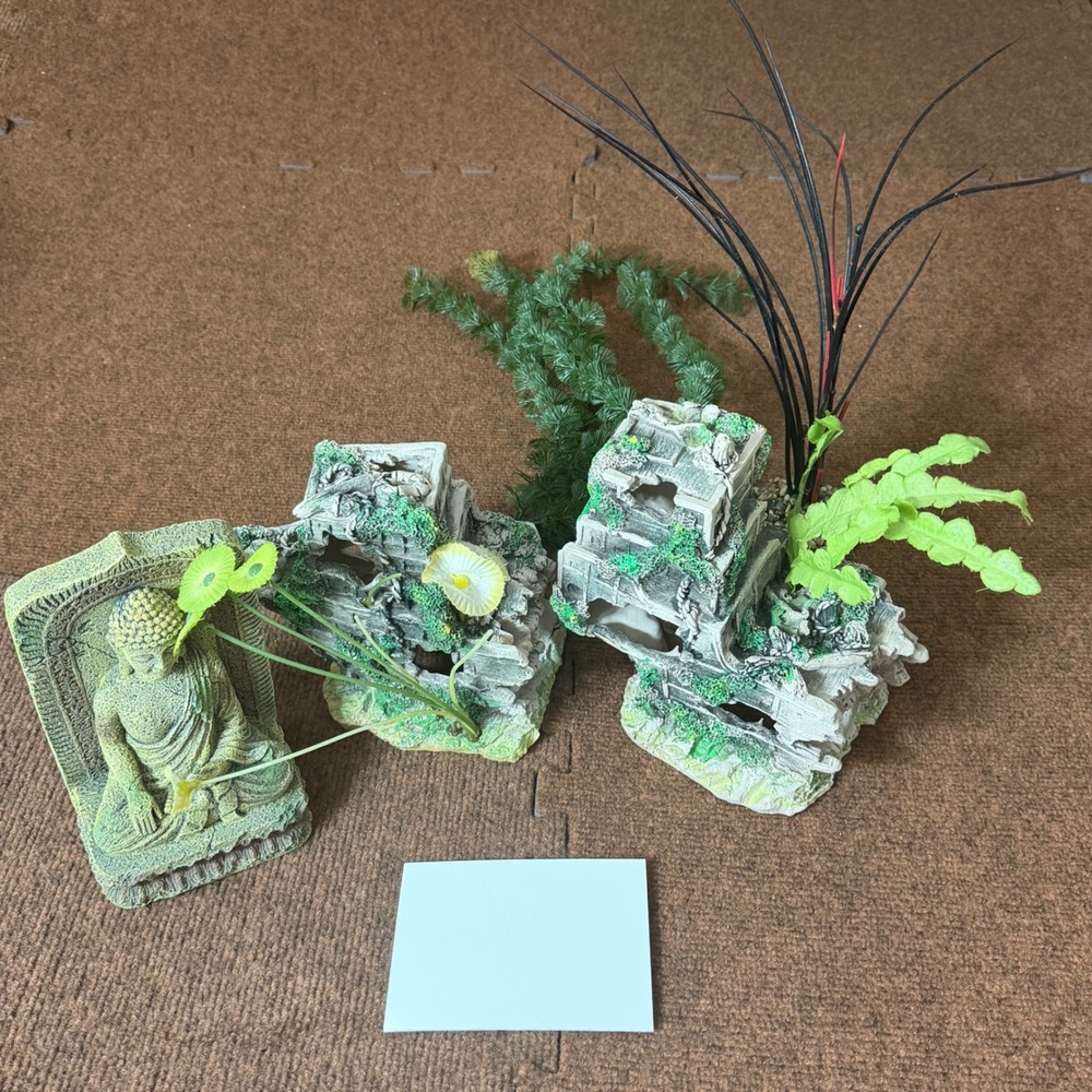 Buddha Statue and Ancient Temple Ruins Aquarium Decorations 3 Piece Set